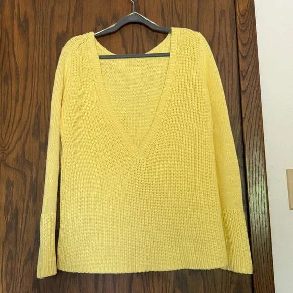 ZARA Butter Yellow Open Back Cotton Knit Sweater Bright Yellow Sunny Cozy Chic - Picture 2 of 4